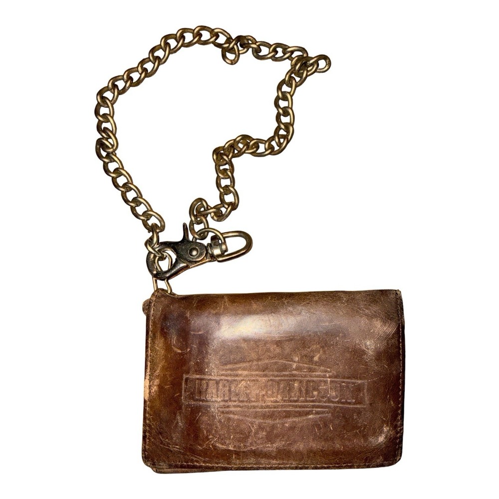 Vintage Harley Davidson Brown Leather Trifold Wallet with Silver Metal Chain
